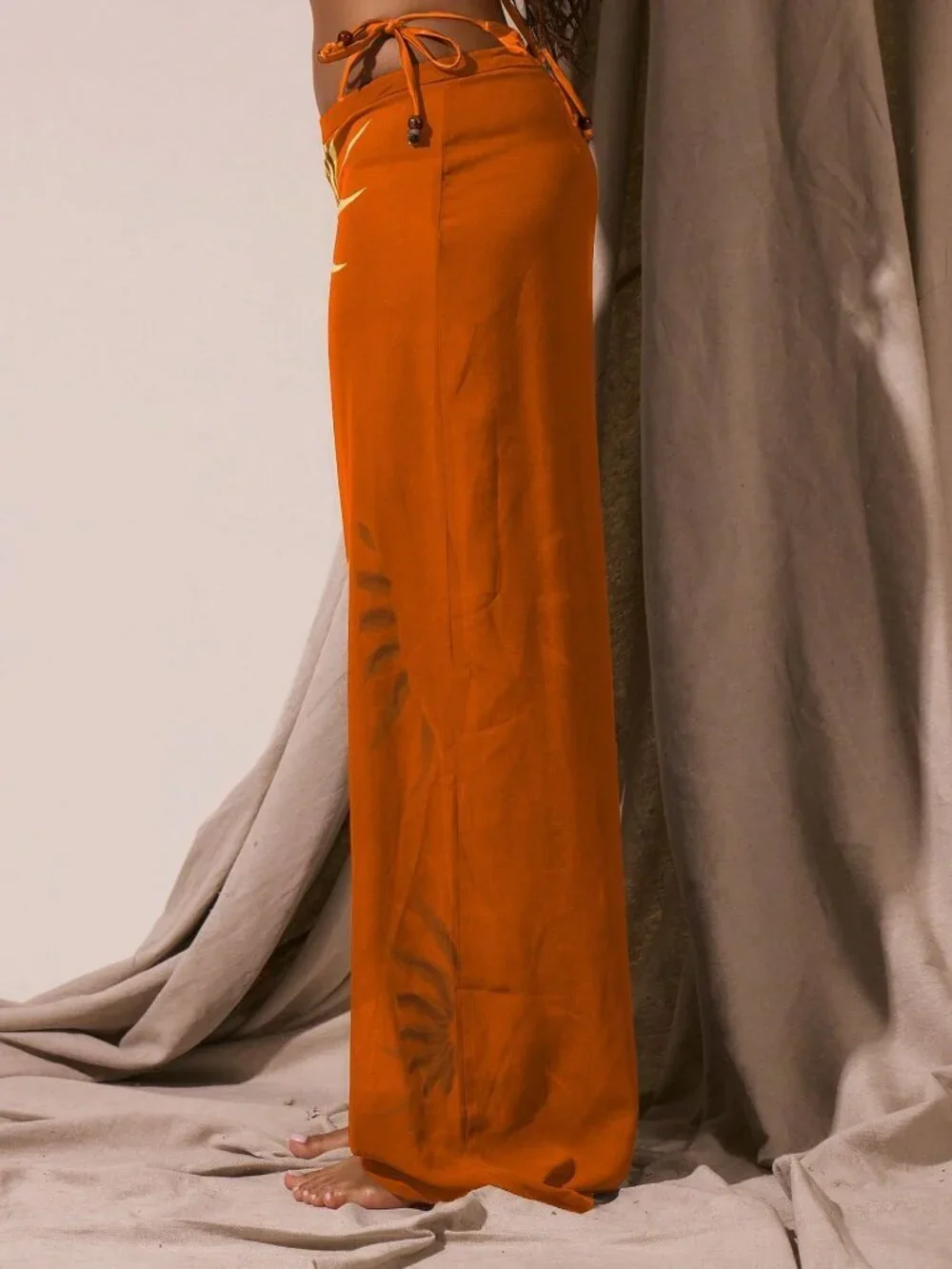 Burnt Orange Boho Women's Resort Graphic Sun Print Cover-Up Beach Pants